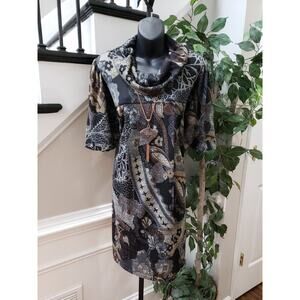 R&M Richards Womens Multi Polyester Short Sleeve Cowl Neck Shift Dress Size 10